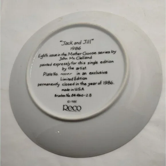 Jack and Jill Plate Mother Goose John McClelland Limited Ed 8 Reco 1986 - Picture 2 of 5